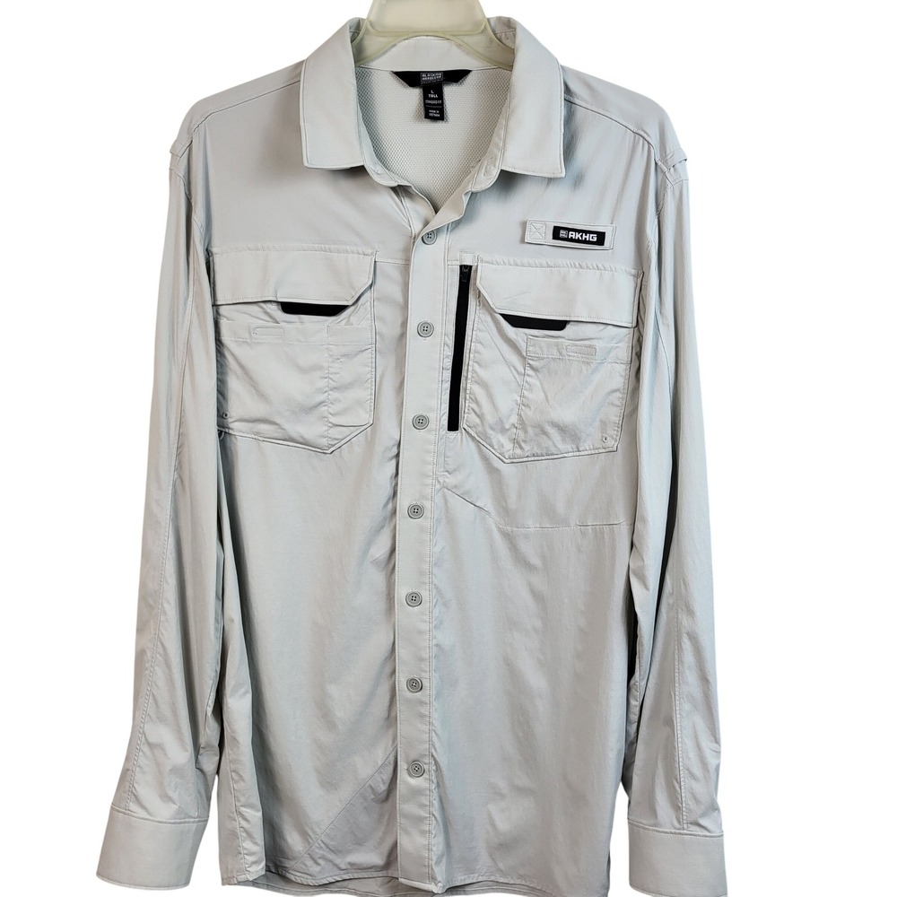 AKHG Alaskan Hardgear Mens‎ LT Fishing Shirt Beige Long Sleeve Utility Vented